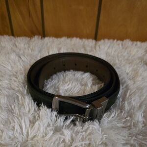 DICKIES Men's BlackBrown Leather Belt With Brushed Silver Accent Sz. 44